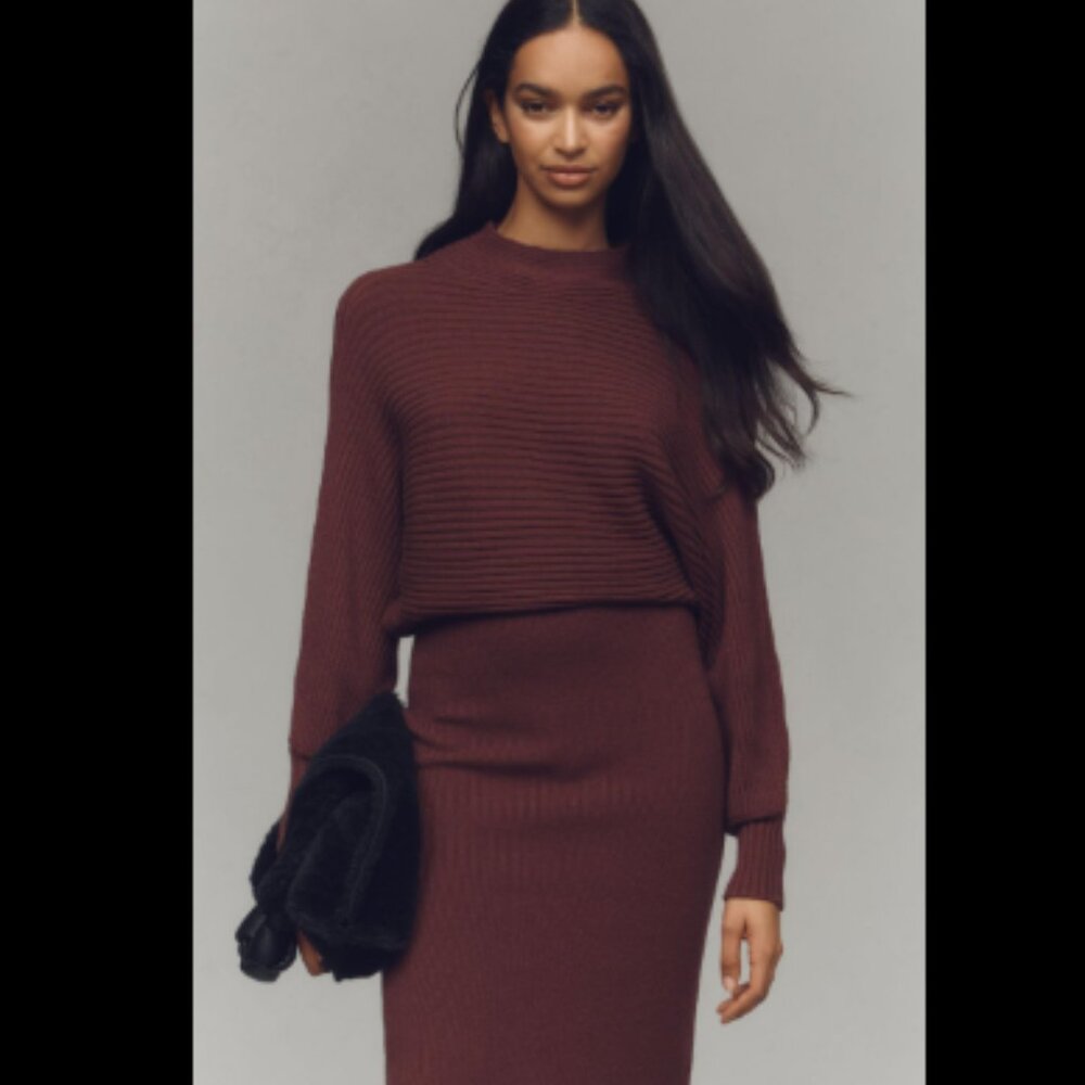 Brand New By Anthropologie Long-Sleeve Slim Sweater Midi Dress